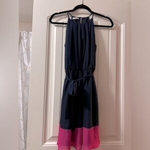 Navy Blue Dress with Pink Hem